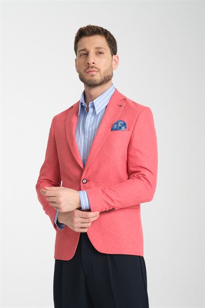 Icardi Erkek Kırmızı Dokulu Kumaş Mono Yaka Slim Fit Spor Blazer Ceket