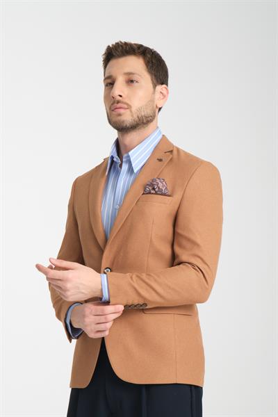 Icardi Erkek Turuncu Dokulu Kumaş Mono Yaka Slim Fit Spor Blazer Ceket