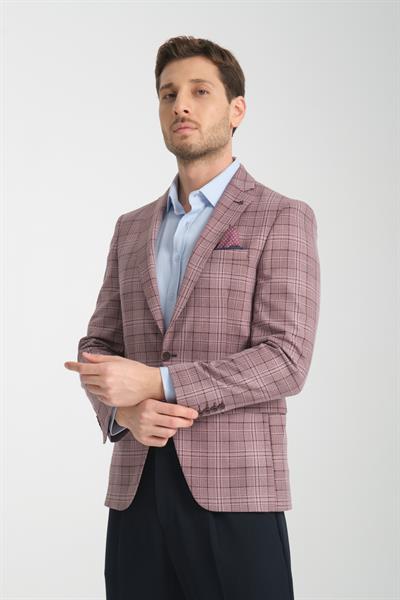 İnce Ekose Slim Fit Dar Kesim Erkek Blazer Ceket