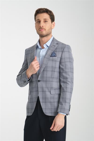İnce Ekose Slim Fit Dar Kesim Erkek Blazer Ceket