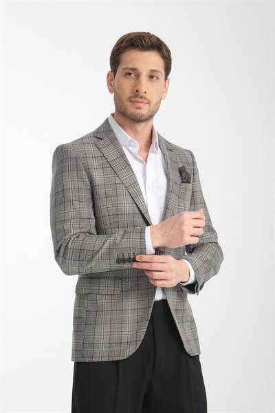 İnce Ekose Slim Fit Dar Kesim Erkek Blazer Ceket