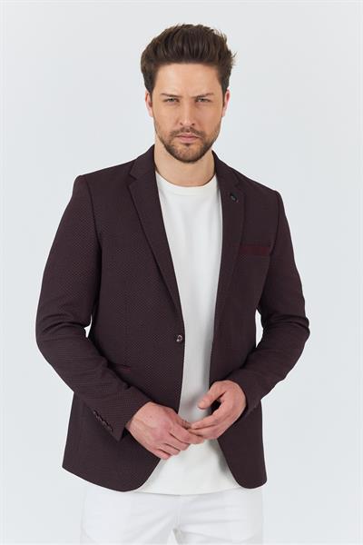 İtolo Erkek Bordo Likralı Esnek Kumaşlı Slim Fit Spor Blazer Ceket