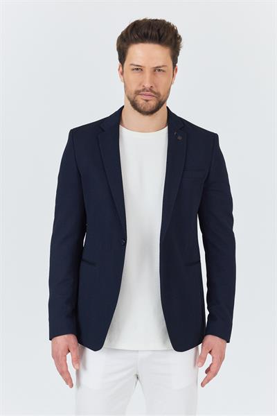 İtolo Erkek Lacivert Likralı Esnek Kumaşlı Slim Fit Spor Blazer Ceket