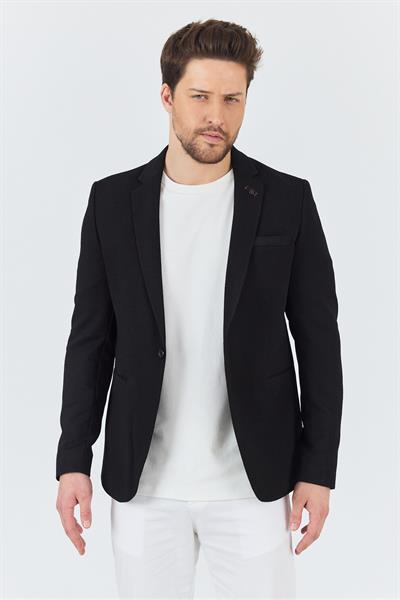 İtolo Erkek Siyah Likralı Esnek Kumaşlı Slim Fit Spor Blazer Ceket