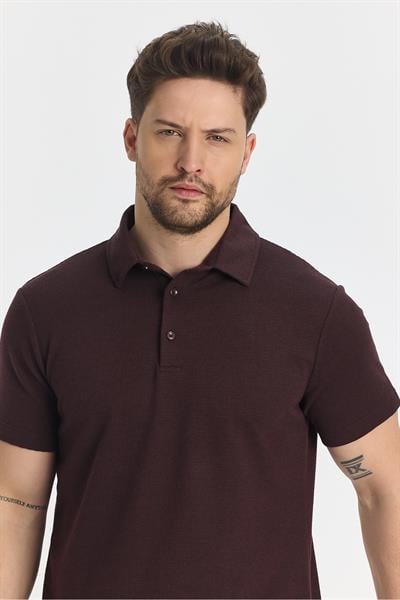 Jaguar Erkek Bordo Pamuk Karışımlı Çekmeyen Likralı Kumaş Yırtmaç Detaylı Slim Fit Polo Yaka T-Shirt