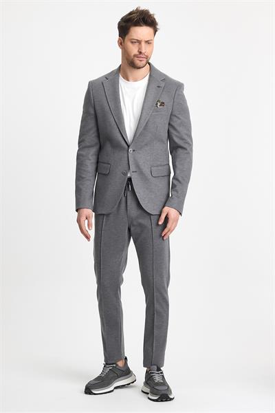 Jasino Erkek Light Grey Likralı Slim Fit Pamuk Karışımlı Esneyen 2li Takım Elbise (ceket+pantolon)