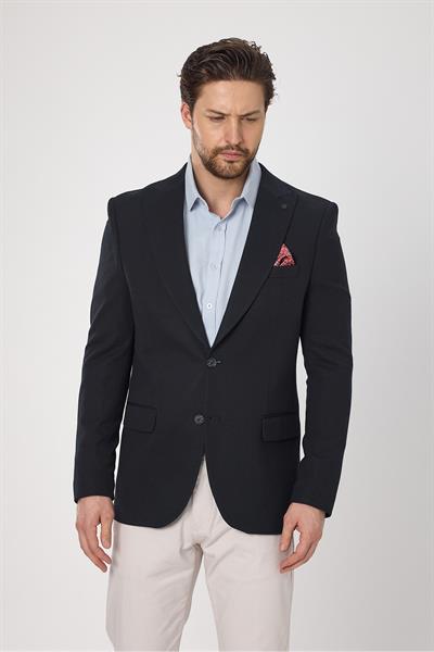 Jasino Svr Erkek Lacivert Pamuklu Likralı Slim Fit Örme Esneyen Sivri Yaka Casual Blazer Ceket
