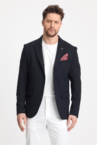 Jasinoo Erkek Battal Büyük Beden Lacivert Regular Fit Pamuk Karışımlı Likralı Blazer Ceket