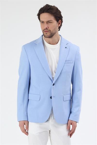 Jasto Erkek Buz Mavi Kendinden Desenli Örme Kumaş Slim Fit Dar Kesim Blazer Ceket