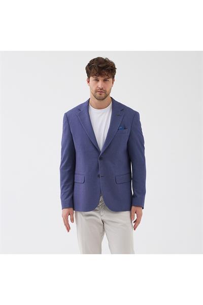 Jawa Erkek Açık Lacivert Pamuk Karışımlı Likralı Esneyen Kumaşlı Spor Blazer Ceket