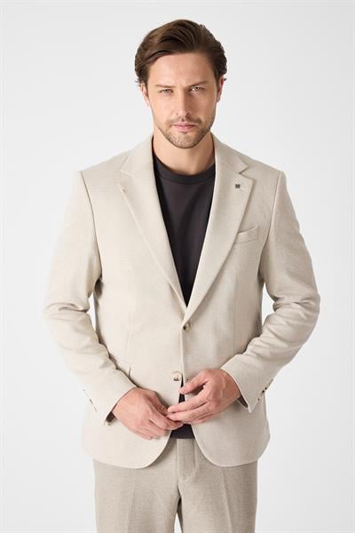 Jawa Erkek Bej Pamuk Karışımlı Likralı Esneyen Kumaşlı Spor Blazer Ceket