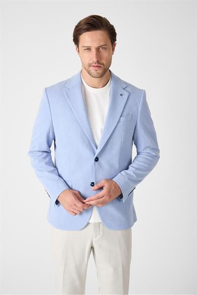 Jawa Erkek Buz Mavi Pamuk Karışımlı Likralı Esneyen Kumaşlı Spor Blazer Ceket