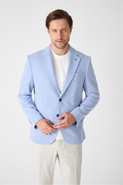 Jawa Erkek Buz Mavi Pamuk Karışımlı Likralı Esneyen Kumaşlı Spor Blazer Ceket