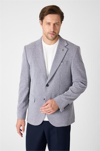 Jawa Erkek Koyu Lacivert-Gri Pamuk Karışımlı Likralı Esneyen Kumaşlı Spor Blazer Ceket