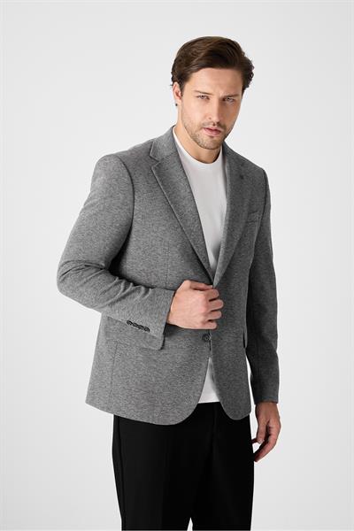 Jawa Erkek Siyah-Gri Pamuk Karışımlı Likralı Esneyen Kumaşlı Spor Blazer Ceket