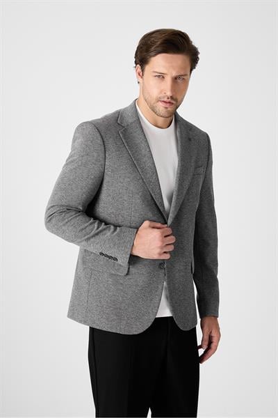 Jawa Erkek Siyah-Gri Pamuk Karışımlı Likralı Esneyen Kumaşlı Spor Blazer Ceket
