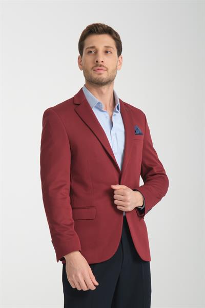 Joker Erkek Bordo Örme Esneyen Kumaş Slim Fit Mono Yaka Spor Blazer Ceket