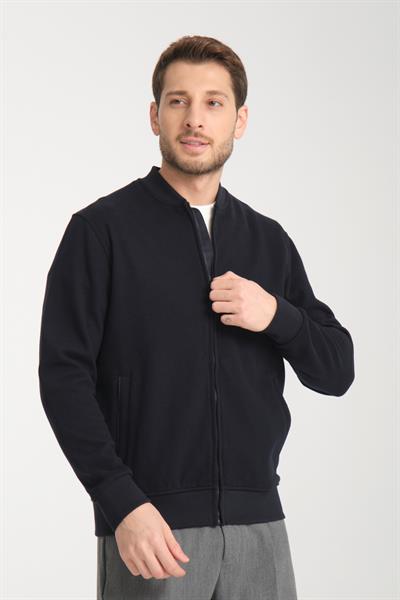 Joyson Erkek Lacivert Slim Fit Dar Kesim Dik Yaka Uzun Fermuarlı Düz Sweatshirt