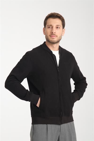 Joyson Erkek Siyah Slim Fit Dar Kesim Dik Yaka Uzun Fermuarlı Düz Sweatshirt