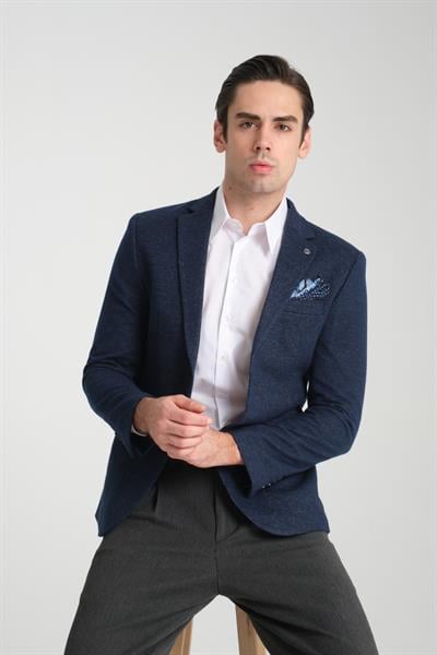 Kasetti Erkek Lacivert Esnek Kumaşlı Slim Fit Mono Yaka Spor Blazer Ceket