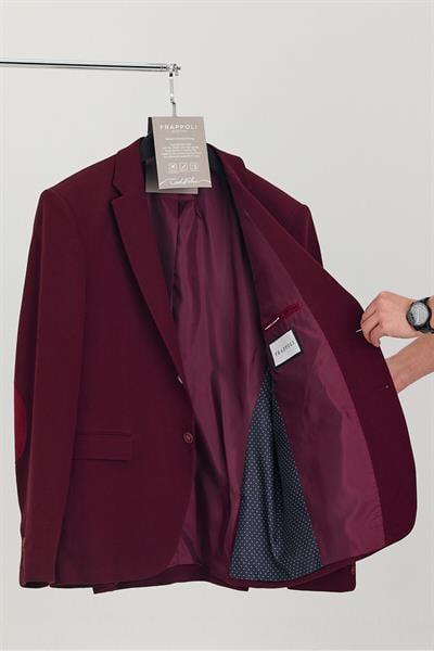 Lacosse Erkek Bordo Likralı Pamuklu Kumaşlı Slim Fit Spor Blazer Ceket (Büyük Beden-Battal)