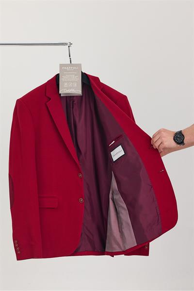 Lacosse Erkek Kırmızı Likralı Pamuklu Kumaşlı Slim Fit Spor Blazer Ceket (Büyük Beden-Battal)