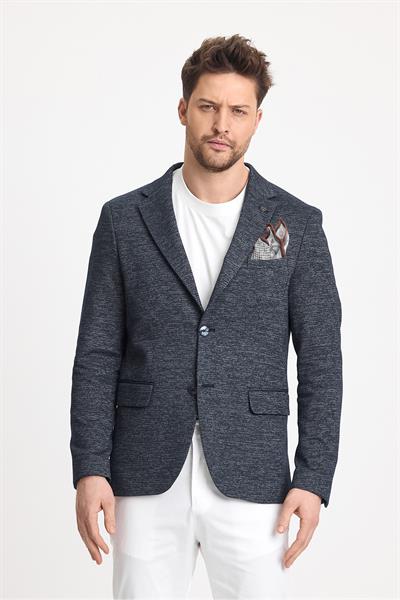 Laimame Açık Lacivert Erkek Battal Büyük Beden Regular Fit Pamuklu Likralı Esnek Kumaş Blazer Ceket