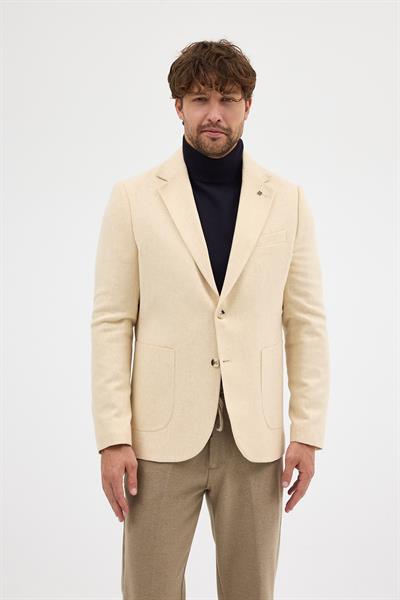 Lanz Erkek Bej Kaşe Kumaşlı Yarım Astar Torba Cepli Mono Yaka Spor Blazer Ceket