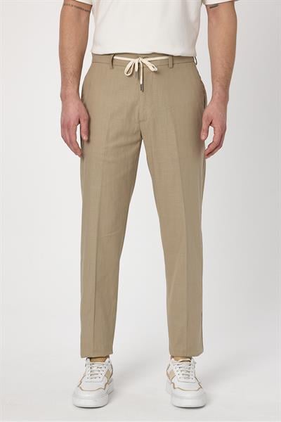 Laupes Erkek Vizon Keten Karışımlı Jogger Fit Bağcıklı Yazlık Pantolon