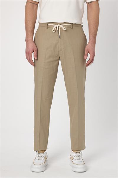 Laupes Erkek Vizon Keten Karışımlı Jogger Fit Bağcıklı Yazlık Pantolon
