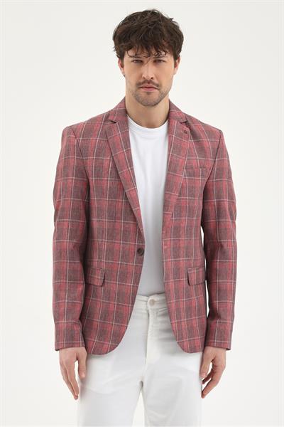 Lazue Erkek Bordo Poliviskon Kumaşlı Slim Fit Mono Yaka Spor Blazer Ceket