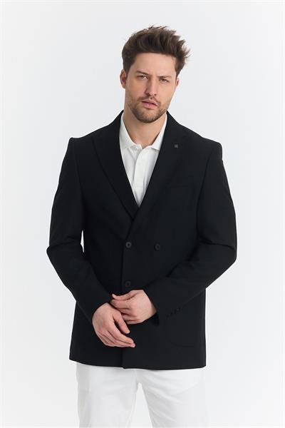 Leons Erkek Koyu Lacivert Kruvaze Torba Cepli Tam Astarlı Slim Fit Likralı Spor Blazer Ceket