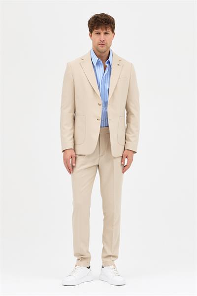 Lerma Erkek Bej Torba Cepli Yarım Astar Ceket+Pileli Pantolon 2li Slim Fit Takım Elbise