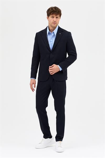 Lerma Erkek Koyu Lacivert Torba Cepli Yarım Astar Ceket+Pileli Pantolon 2li Slim Fit Takım Elbise