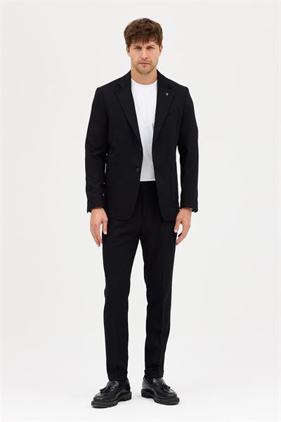 Lerma Erkek Siyah Torba Cepli Yarım Astar Ceket+Pileli Pantolon 2li Slim Fit Takım Elbise