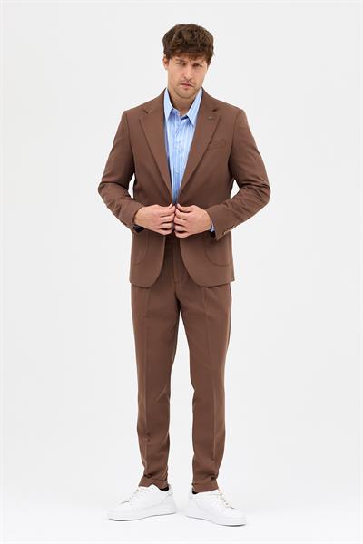 Lerma Erkek Vizon Torba Cepli Yarım Astar Ceket+Pileli Pantolon 2li Slim Fit Takım Elbise