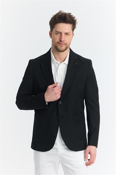 Lewis Erkek Siyah Yarım Astarlı Torba Cepli İlkbahar-Yaz Spor Blazer Ceket