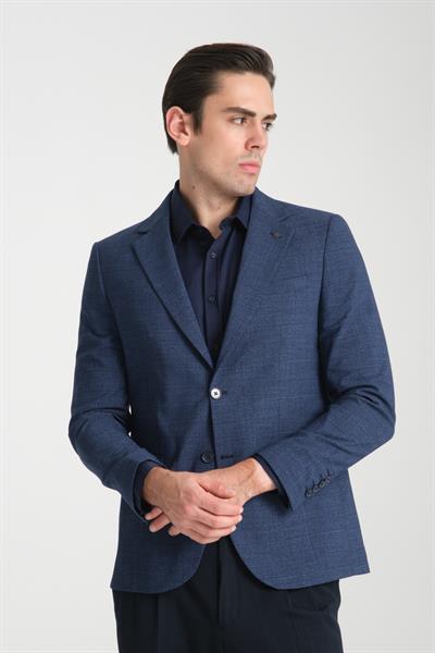 Loreo Erkek Lacivert Poliviskon Kumaş Yarım Astarlı Mono Yaka Slim Fit Spor Blazer Ceket