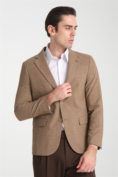 Loreo Erkek Turuncu Poliviskon Kumaş Yarım Astarlı Mono Yaka Slim Fit Spor Blazer Ceket