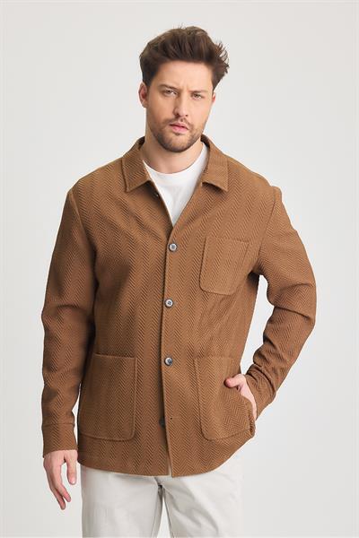 Lores Erkek Hardal Astarsız Pamuk Karışımlı Esnek Kumaş Overshirt İlkbahar-Yaz Spor Ceket
