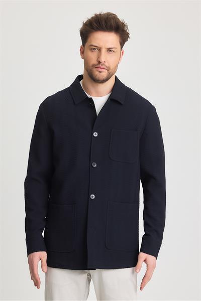 Lores Erkek Lacivert Astarsız Pamuk Karışımlı Esnek Kumaş Overshirt İlkbahar-Yaz Spor Ceket