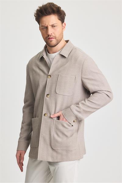 Lores Erkek Stone Astarsız Pamuk Karışımlı Esnek Kumaş Overshirt İlkbahar-Yaz Spor Ceket