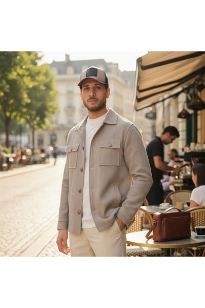 Lores Erkek Stone Overshirt Esneyen Desenli Kumaş Baharlık Trenç Ceket-Mont