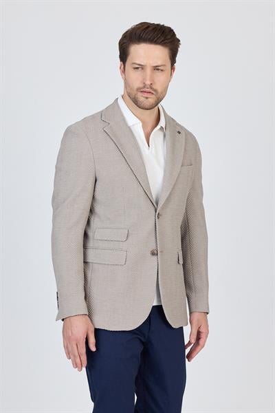 Lores Erkek Stone-Taş Astarsız Soft Balıksırtı Desenli Esneyen Kumaş Likralı Spor Blazer Ceket