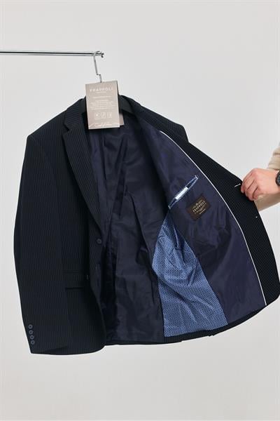 Lorus Erkek Koyu Lacivert Esneyen Kumaş Mono Yaka Slim Fit Blazer Ceket (Büyük Beden - Battal)