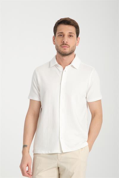 Lucero Erkek Beyaz %100 Pamuk Çekmeyen Slim Fit İnce Polo Yaka Spor Gömlek