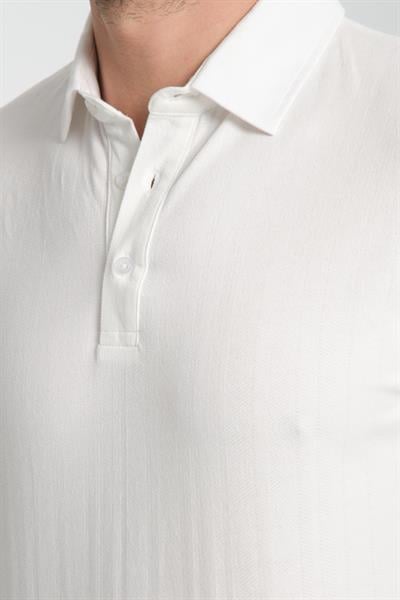 Luceroo Erkek Beyaz %100 Pamuk Çekmeyen Kumaş Slim Fit Dar Kesim Polo Yaka Tişört