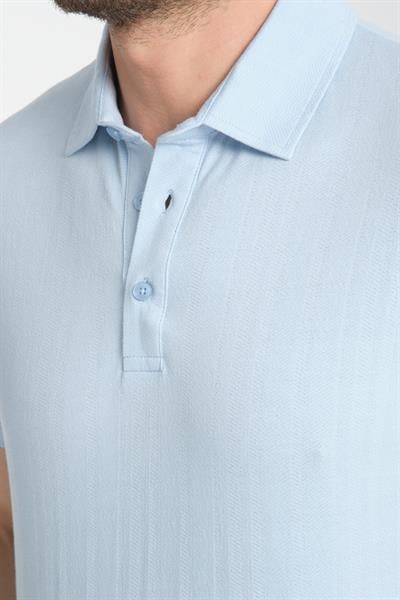 Luceroo Erkek Mavi %100 Pamuk Çekmeyen Kumaş Slim Fit Dar Kesim Polo Yaka Tişört