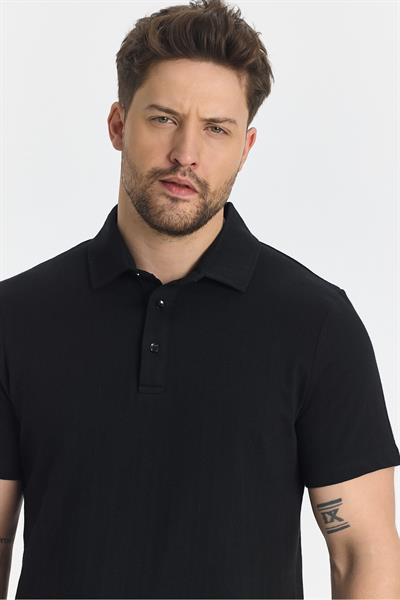 Luceroo Erkek Siyah %100 Pamuk Çekmeyen Kumaş Slim Fit Dar Kesim Polo Yaka Tişört