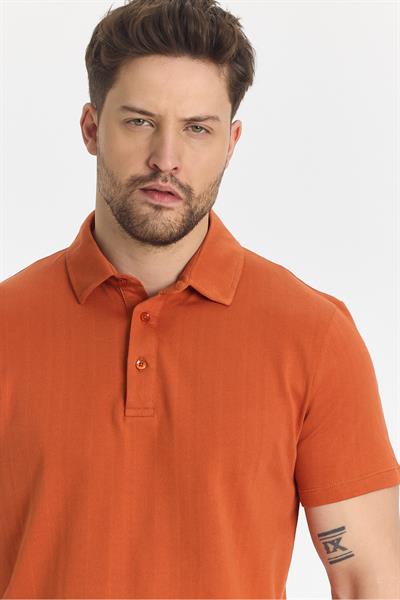 Luceroo Erkek Turuncu %100 Pamuk Çekmeyen Kumaş Slim Fit Dar Kesim Polo Yaka Tişört